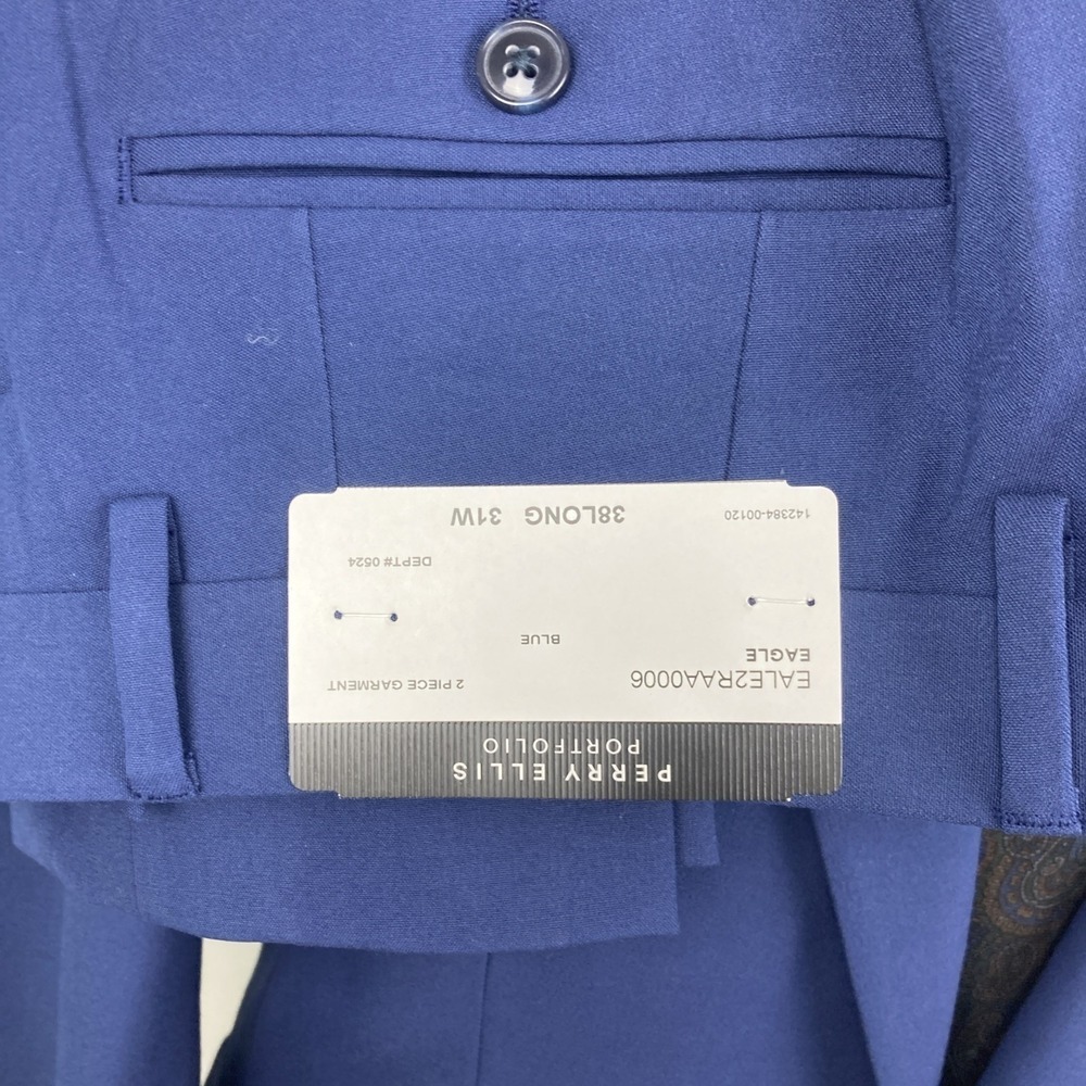 Perry Ellis Portfolio Mens Modern fit 2‎ Piece Suit 40S 33W 30L Blue Stretch - Picture 6 of 12
